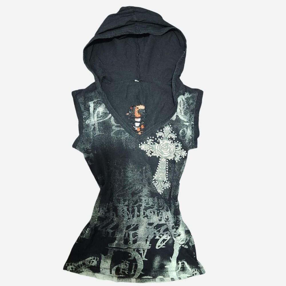 Mother Women's Black and Grey Hoodie T-shirt XS-S